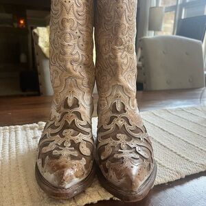 J.B. Dillon Tan and Brown Embroidered Heeled Boots